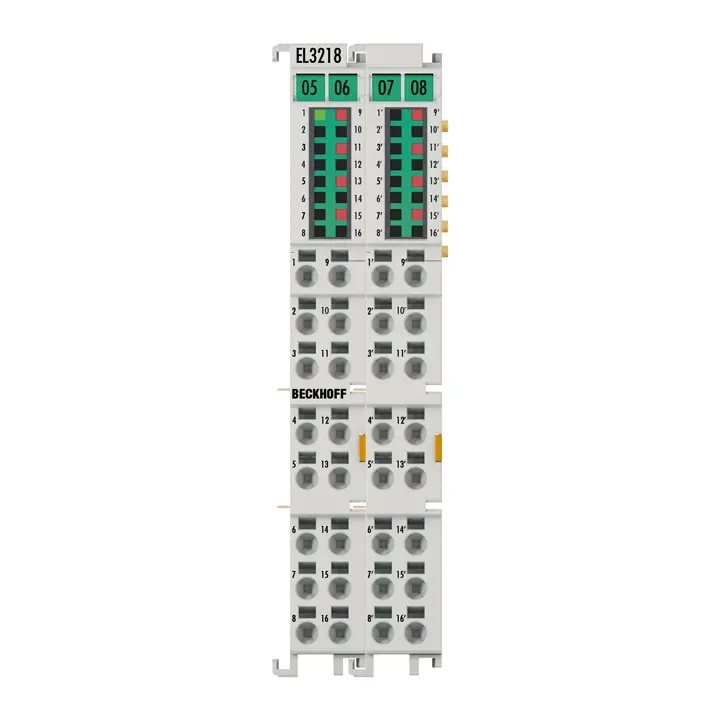 EL3218 | Beckhoff | EtherCAT Terminal, 8-канальный аналоговый вход, температура, RTD (Pt100), 16 бит, 3-проводное подключение