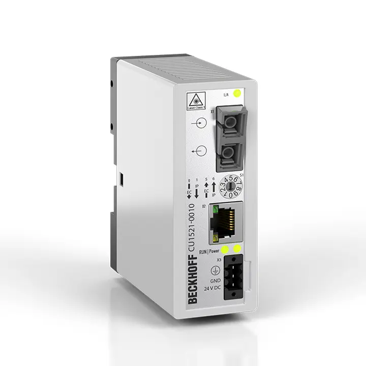 CU1521-0010 | Beckhoff | инфраструктура, медиаконвертер, Ethernet/EtherCAT, 100 Мбит/с, 24 В DC, одномодовое оптоволокно
