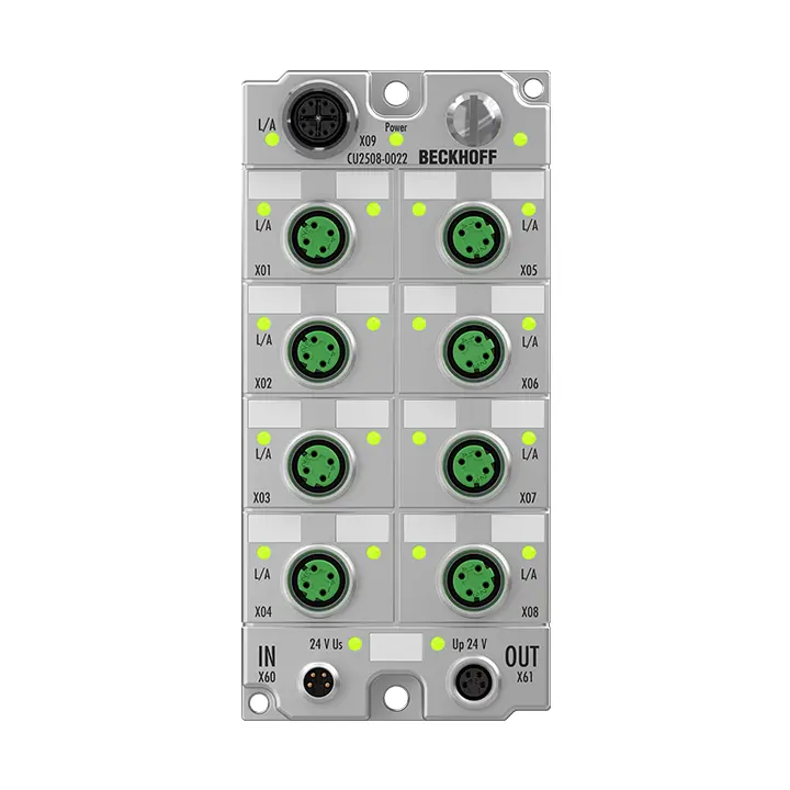 CU2508-0022 | Beckhoff | инфраструктура, 8-портовый мультипликатор портов, Ethernet, 24 V DC, M12, литой цинковый сплав