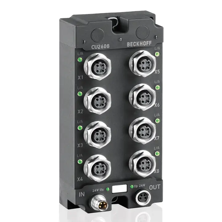 CU2608 | Beckhoff | инфраструктура, 8-портовый коммутатор, Ethernet, 100 Мбит/с, 24 В DC, M12