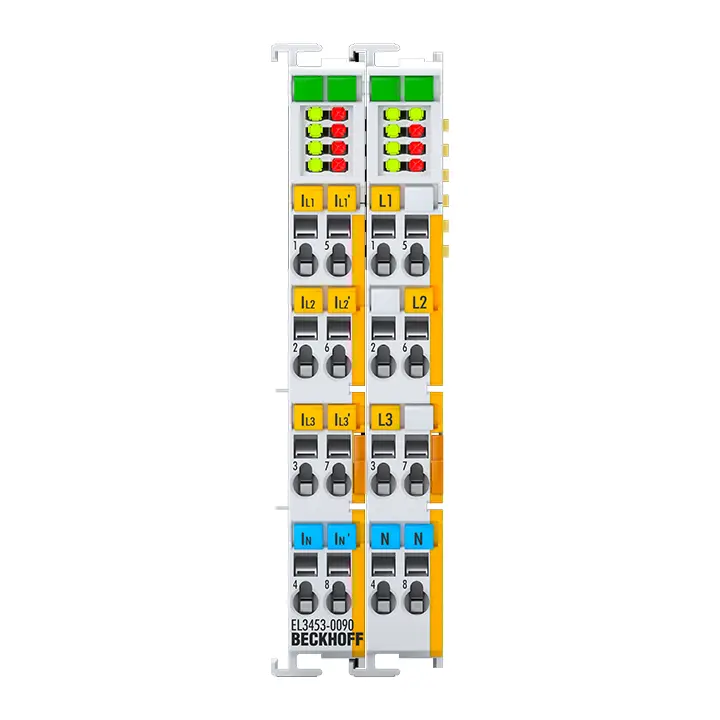EL3453-0090 | Beckhoff | клемма EtherCAT, 3-канальный аналоговый вход, измерение мощности, 690 В перем. тока, 0,1/1/5 А, 24 бит, с гальванической развязкой, TwinSAFE SC