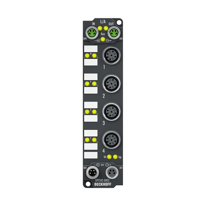 EP7342-0002 | Beckhoff | EtherCAT Box, 2-канальный интерфейс управления движением, двигатель постоянного тока, 48 В пост. тока, 3,5 А, M12, с инкрементальным энкодером