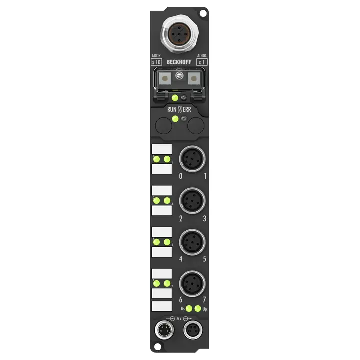 IP2312-B528 | Beckhoff | Fieldbus Box, 4-канальный цифровой вход + 4-канальный цифровой выход, DeviceNet®, 24 В DC, 0,2 мс, 0,5 А, M12, встроенный T-соединитель